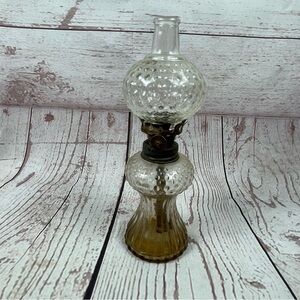 Antique Miniature Hobnail Kerosene Oil Lamp 7” Clear